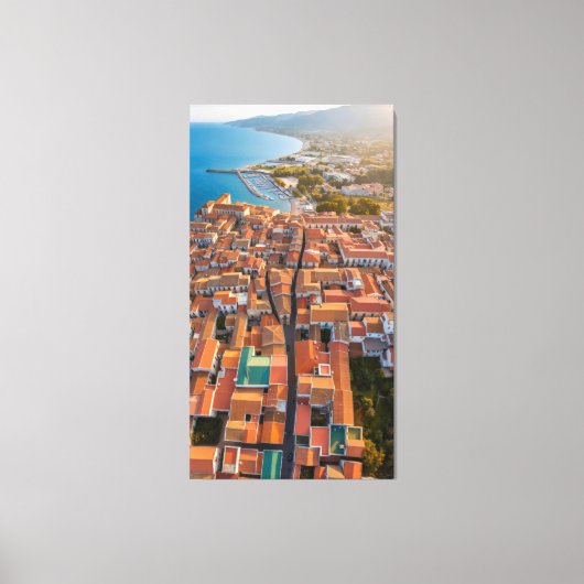 Vliegen over de daken van de stad canvas afdruk (Voorkant)