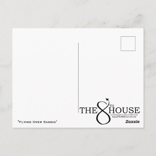 "Vliegen over Sandia" Briefkaart (Achterkant)