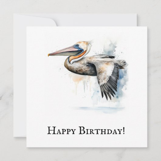 Vliegen pelikaan in waterverf, aanpasbaar feestdagenkaart (Voorkant)
