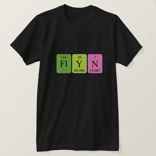 Vliegen, shirt met periodieke tabelnamen (Design voorkant)
