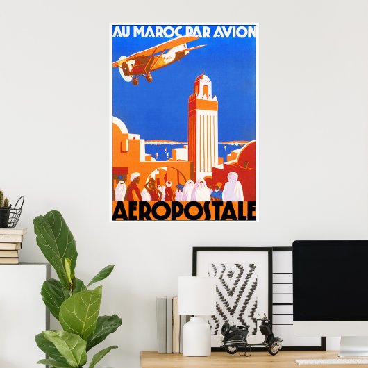 Vliegen tegen Marokko Air. Aeropostale Poster (Thuiskantoor)