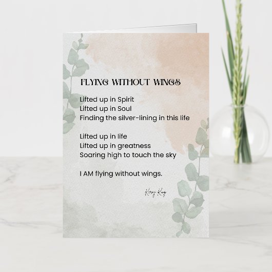 Vliegen zonder vleugels Gedicht Poëzie Geschreven  Folie Wenskaart (Voorkant)