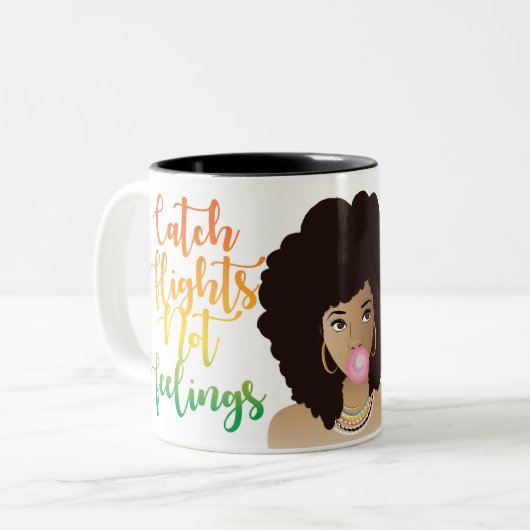 Vliegen zonder vleugels, zwarte vrouw, bubblegum tweekleurige koffiemok (Voorkant links)