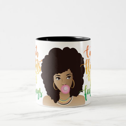 Vliegen zonder vleugels, zwarte vrouw, bubblegum tweekleurige koffiemok (Center)