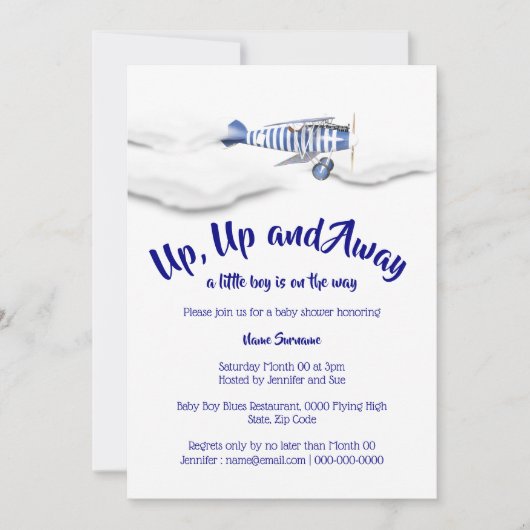vliegend baby shower vintage jongens blauw kaart (Voorkant)