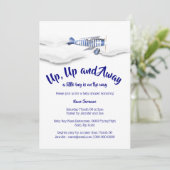 vliegend baby shower vintage jongens blauw kaart (Staand voorkant)