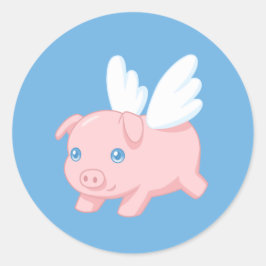 Vliegend biggetje met vleugels op blauwe achtergro ronde sticker