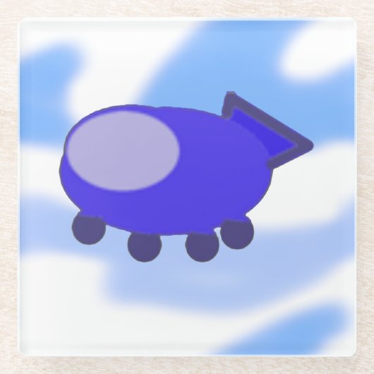 Vliegend blauw ruimteschip glazen onderzetter (Voorkant)