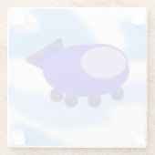 Vliegend blauw ruimteschip glazen onderzetter (Achterkant)