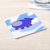 Vliegend blauw ruimteschip kartonnen onderzetters (Schuin)