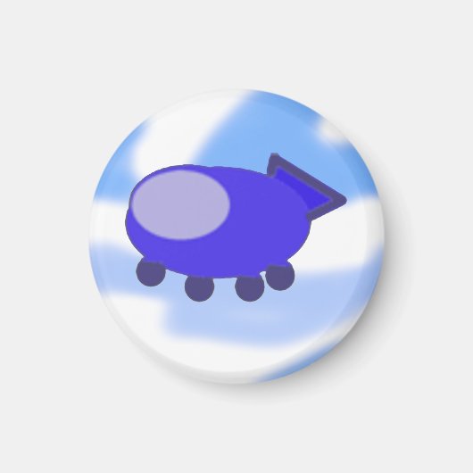 Vliegend blauw ruimteschip magneet (Voorkant)