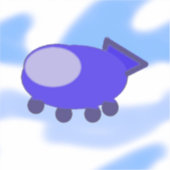 Vliegend Blauw Ruimteschip Sticker (Voorkant)