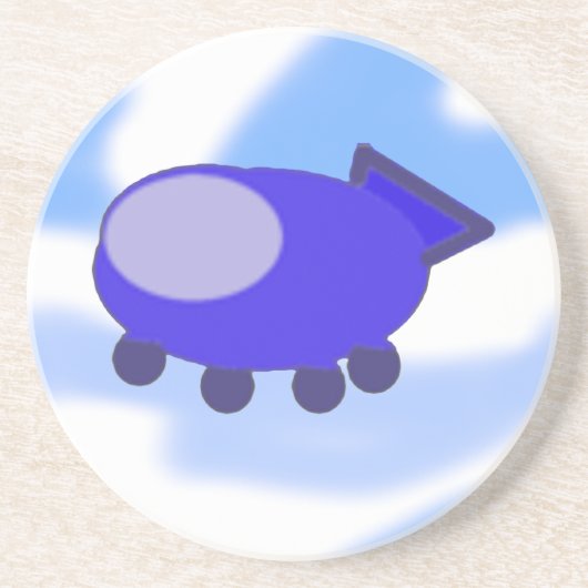 Vliegend blauw ruimteschip zandsteen onderzetter (Voorkant)