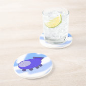 Vliegend blauw ruimteschip zandsteen onderzetter (Zijkant)