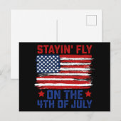 Vliegend blijven op de 4e juli Amerikaanse vlag VS Briefkaart (Voorkant / Achterkant)