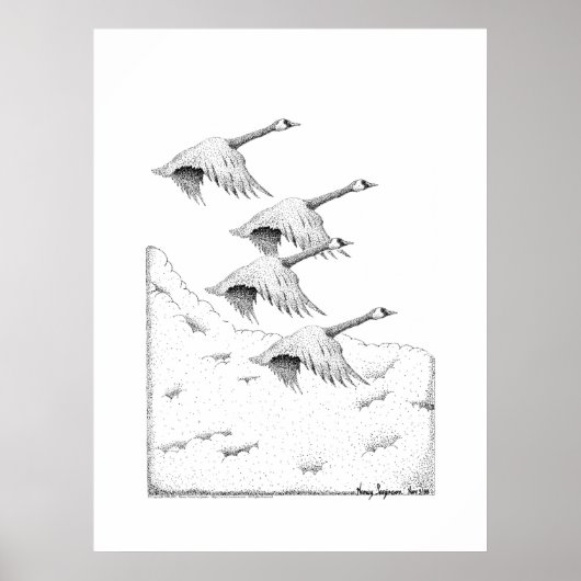 Vliegend Canada Geese Pen en inkttekening Poster (Voorkant)