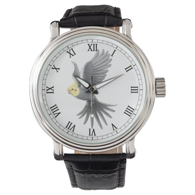 Vliegend Cockatiel Parrot Horloge (Voorkant)