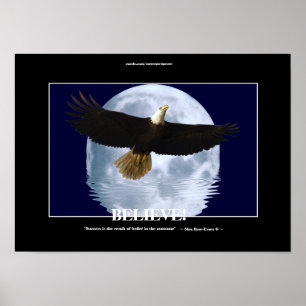 Vliegend Eagle en Moon "Geloof!" Motivatie kunst Poster