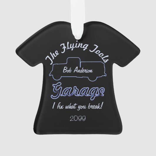 Vliegend gereedschap garage Kerstversiering Ornament (achterkant)