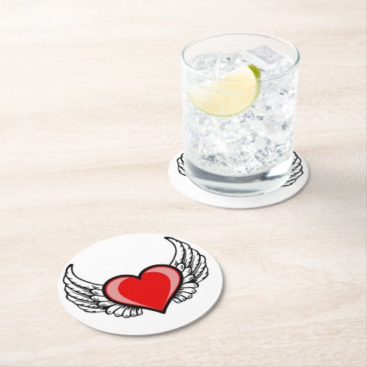 vliegend hart van liefde ronde kartonnen onderzetter (Insitu)