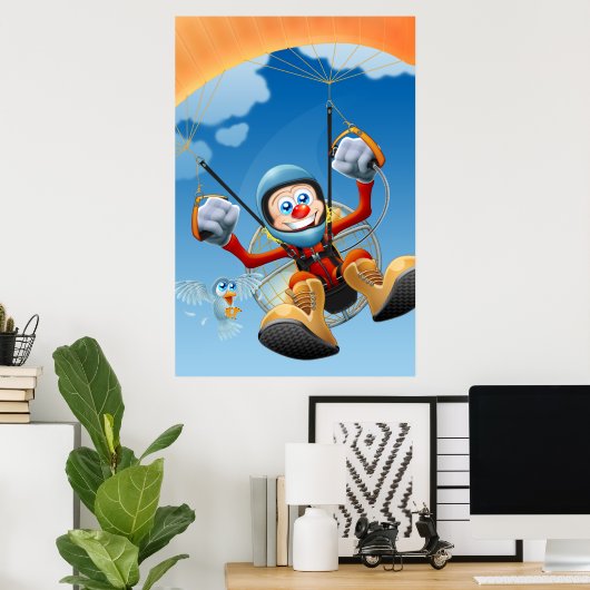 Vliegend hoog paramotorisch Poster (Thuiskantoor)