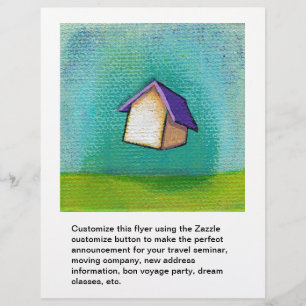 Vliegend huis op reis naar huis, leuke kleurrijke  flyer