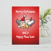 Vliegend Kerst Varken Feestdagenkaart (Staand voorkant)