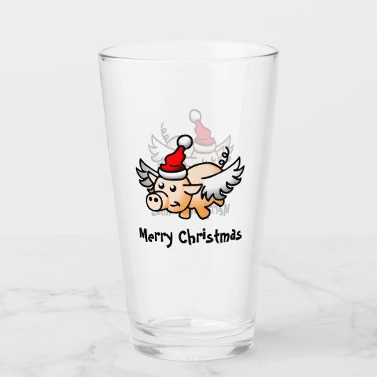 Vliegend Kerst Varken Glas Tumbler (Voorkant)