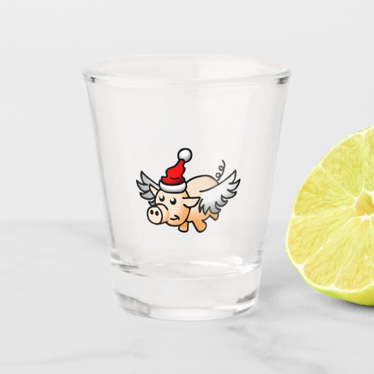 Vliegend Kerst Varken Shot Glas (Voorkant)