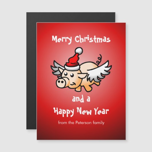 Vliegend Kerstvarken Magnetische Kaart (Voorkant / Achterkant)