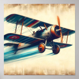Vliegend Klassiek Vintage Tweedekker Olie Schilder Poster
