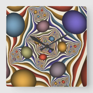 Vliegend, Kleurrijk, Modern, Abstracte Fractale Ku Vierkante Klok