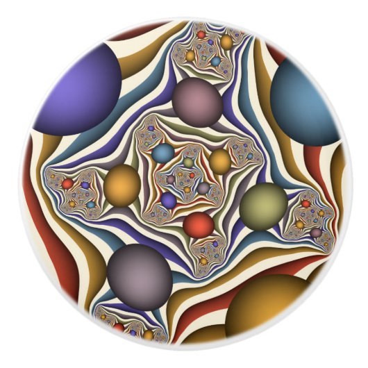 Vliegend, Kleurrijke Moderne Abstracte Fractale Ku Keramische Knop (Voorkant)