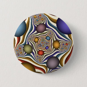 Vliegend, Kleurrijke Moderne Abstracte Fractale Ku Ronde Button 5,7 Cm