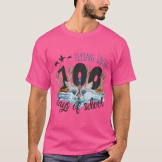 Vliegend naar 100 dagen school eendenjacht 100ste t-shirt