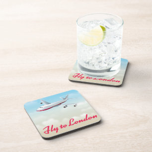 Vliegend naar London Plane poster Drankjes Onderzetter