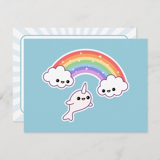 Vliegend Narwhal met regenboog Briefkaart (Voorkant / Achterkant)