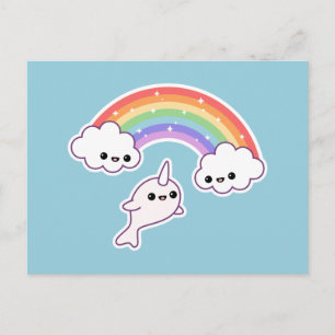 Vliegend Narwhal met regenboog Briefkaart
