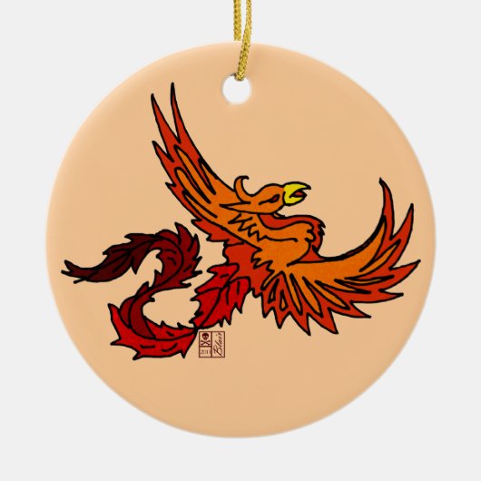 Vliegend Oranje Tattoo Phoenix Bird Keramisch Ornament (Voorkant)