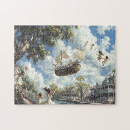 Vliegend Schip Whimsical Hemelreis Avontuur Legpuzzel