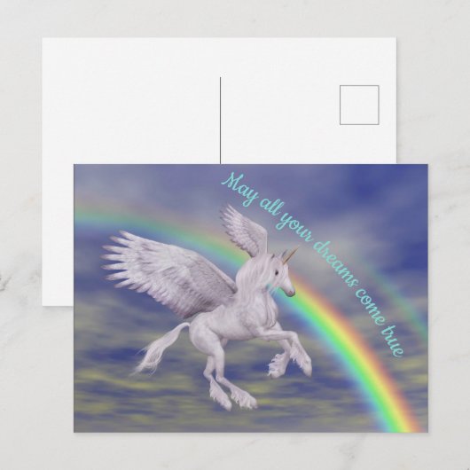 Vliegend Unicorn over regenboogdromen Fantasy Hors Briefkaart (Voorkant / Achterkant)