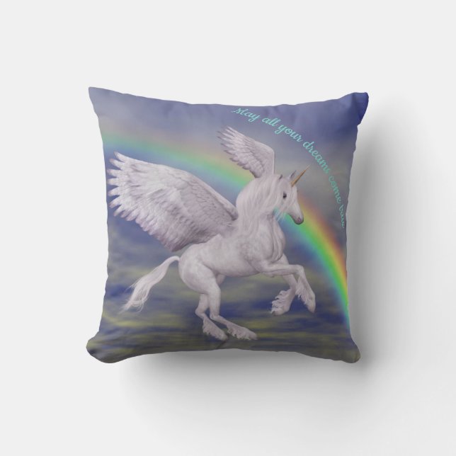 Vliegend Unicorn over regenboogdromen Fantasy Hors Kussen (Voorkant)