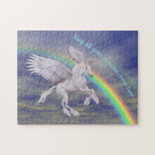 Vliegend Unicorn over regenboogdromen Fantasy Hors Legpuzzel (Horizontaal)