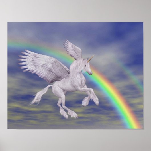 Vliegend Unicorn over regenboogfantasepaard Poster (Voorkant)