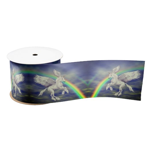 Vliegend Unicorn over regenboogfantasepaard Satijnen Lint (Spoel)
