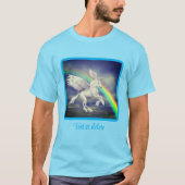 Vliegend Unicorn over regenboogfantasepaard T-shirt (Voorkant)