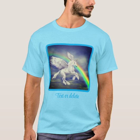Vliegend Unicorn over regenboogfantasepaard T-shirt (Voorkant)