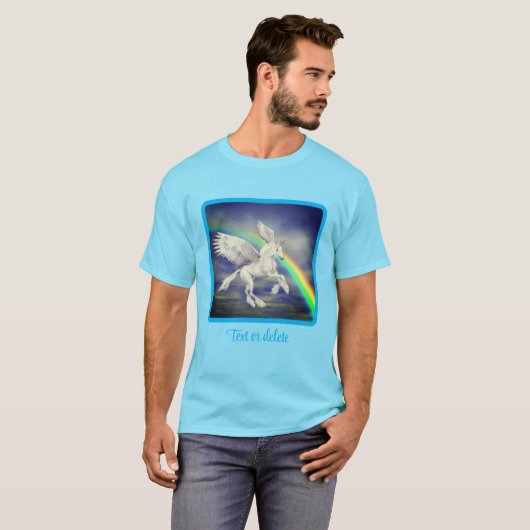 Vliegend Unicorn over regenboogfantasepaard T-shirt (Voorkant volledig)