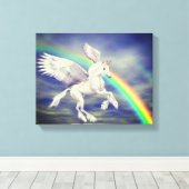 Vliegend Unicorn over regenboogfantastische paarde Canvas Afdruk (Insitu (Houten vloer))