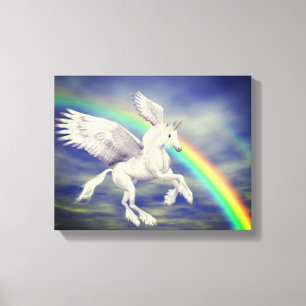 Vliegend Unicorn over regenboogfantastische paarde Canvas Afdruk
